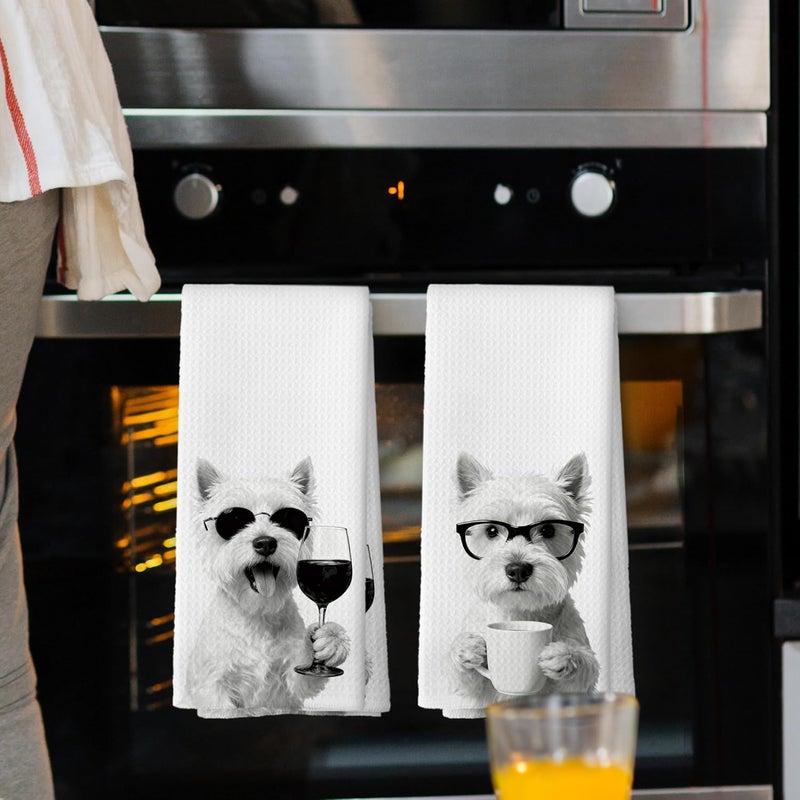 Mcehtle Funny West Highland Kitchen Towels Set of 2, Funny Dog Kitchen Accessories, Coffee Wine Station Decor, Chef Gift Hand Towel, Dining Room Decorative Tea Towel Dish Towels 16x24 Inch - Image 2